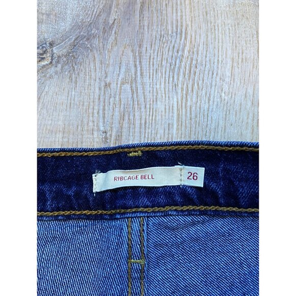 Levis Ribcage Bell Bottom High-Rise Womens Denim Jeans Size 26 Dark Wash Flared - Picture 3 of 6
